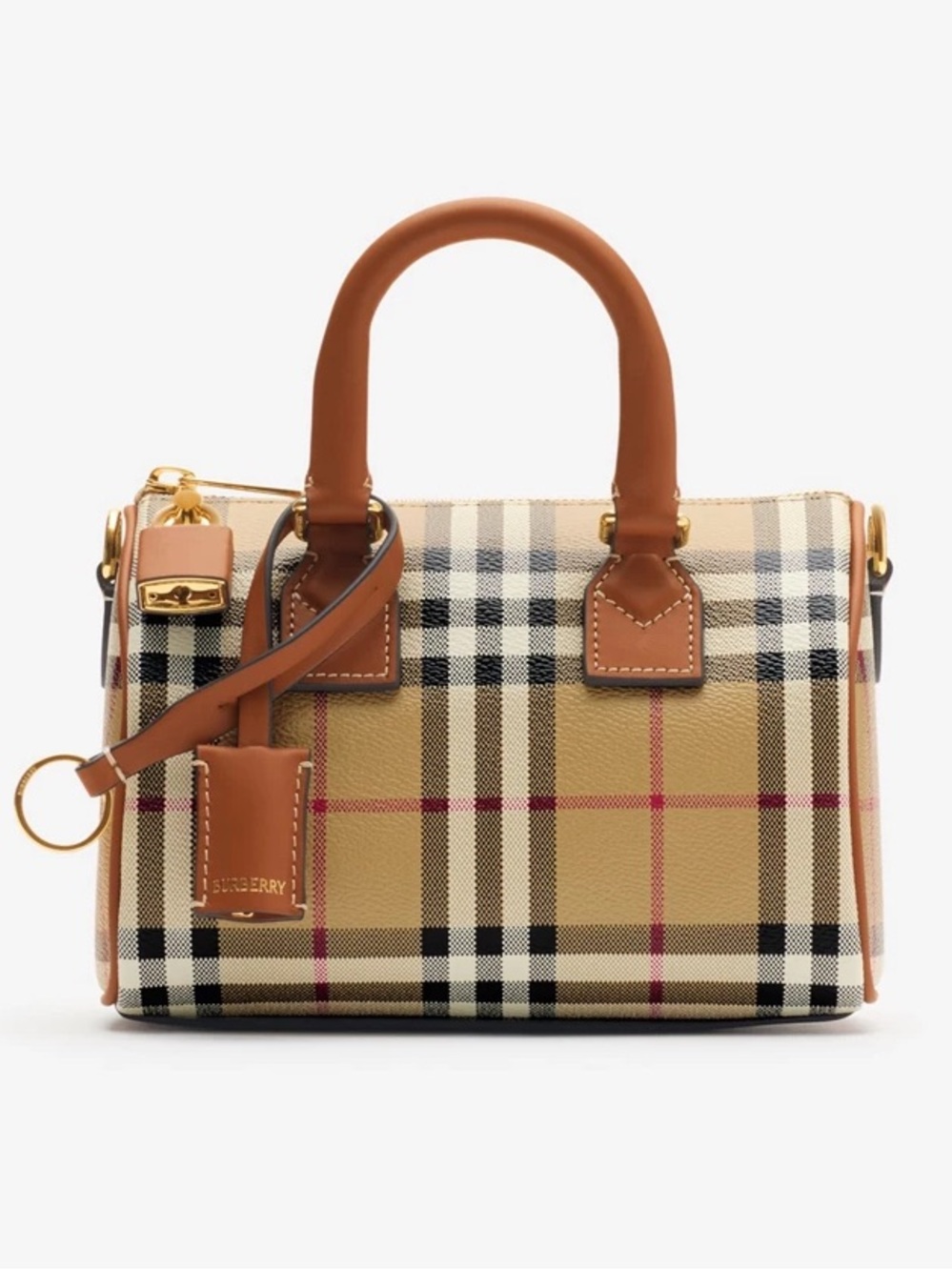 BURBERRY MINI BOWLING BAG PRE OWNED ARCHIVE BEIGE BRIAR BROWN